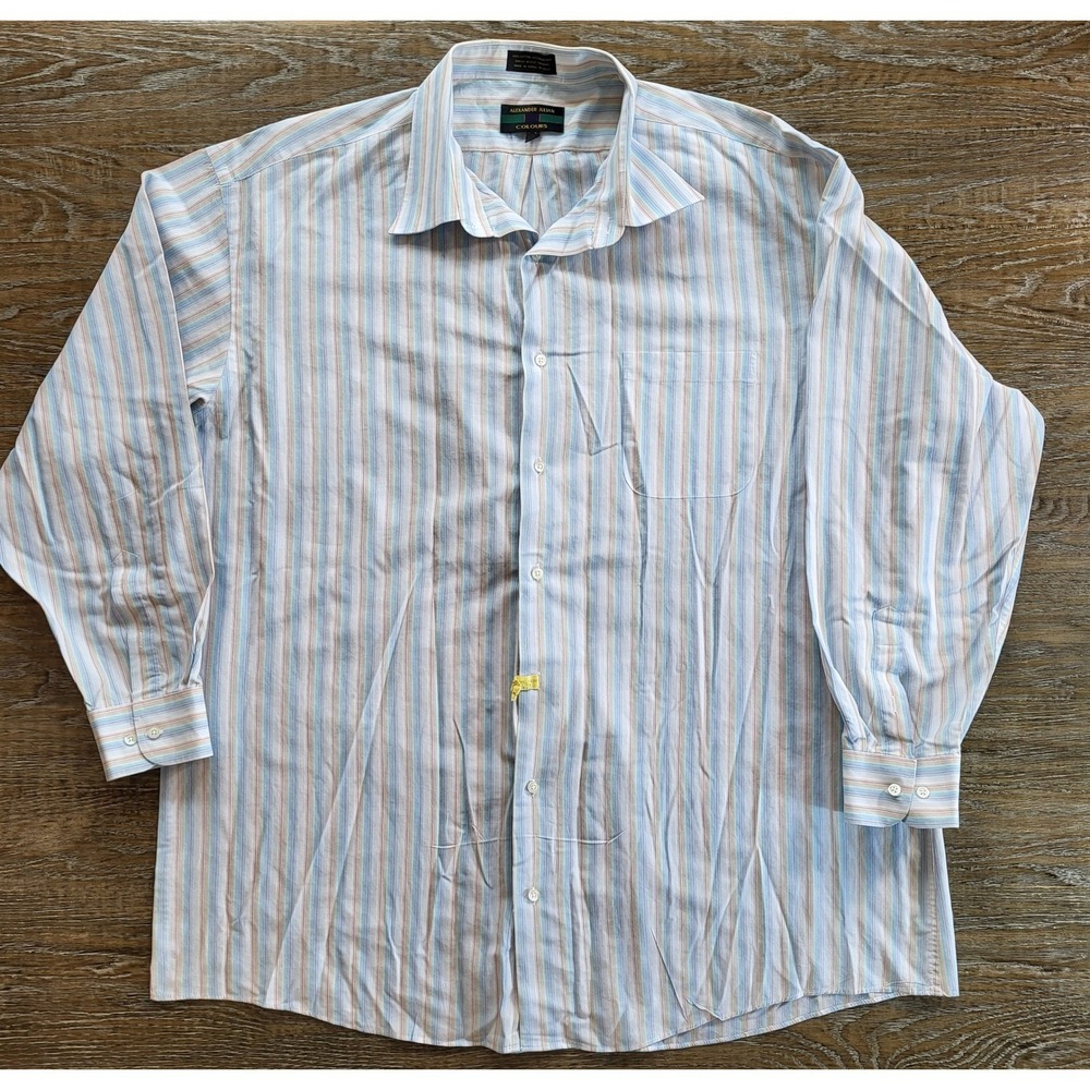 Alexander Julian Colours Mens 2XLT Striped Button Down Shirt Blue Tan Tall 2XL